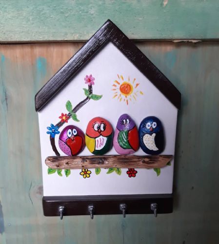 Büyütmek için resme tıklayın Ahşap taş boyama anahtarlık