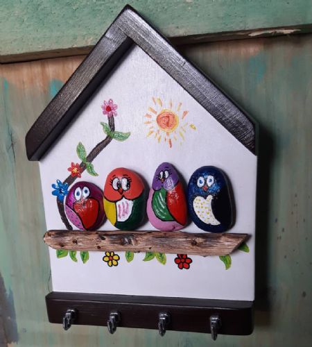 Büyütmek için resme tıklayın Ahşap taş boyama anahtarlık