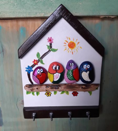 Büyütmek için resme tıklayın Ahşap taş boyama anahtarlık